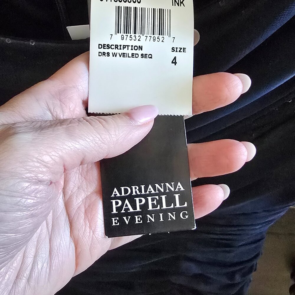 NWT Adrianna Papell Evening Wear Women's Navy Dress S4 Short Sleeve Cowl Neck - Picture 5 of 6